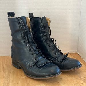 Laredo Western Roper Kiltie Women's Navy Boots Lace Up Size 7.5 M